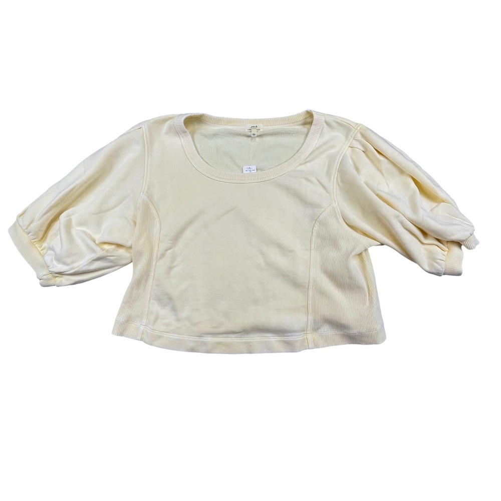 NWT Aerie Puff Sleeve Sweatshirt XXL Pale Yellow Cropped French Terry